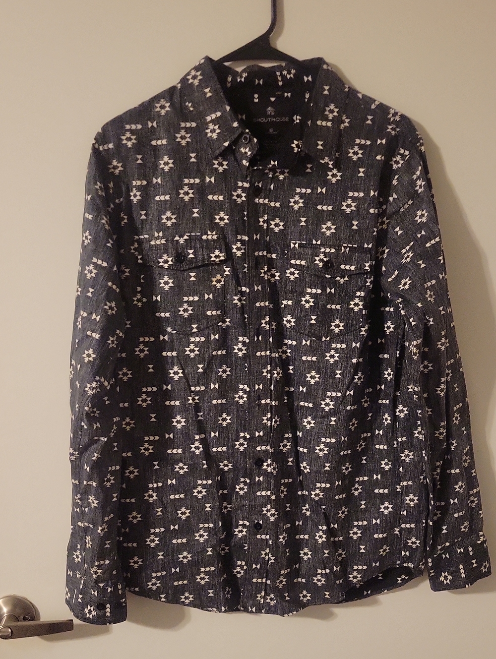 Southhouse Men's Navy Patterned Long-Sleeve Button-Down Shirt
